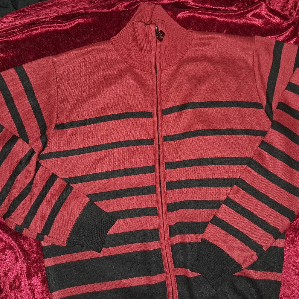 Red Ape Red and Black Striped Zip-Up Sweater